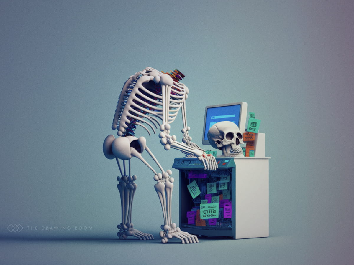 still waiting skeleton computer